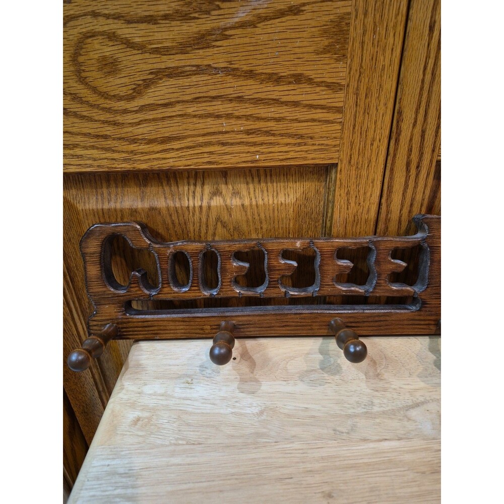 Vintage Wood Coffee Mugs 4 Peg Wall Rack Mug Cup Holder Kitchen Decor 23"×4" - Picture 4 of 13
